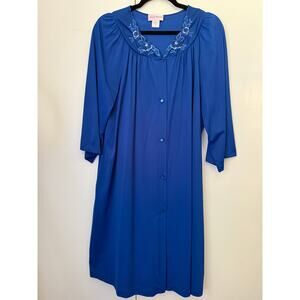 Vintage 70s Shadowline Royal Blue Peignoir Robe Large Soft Sexy Snap Night Dress